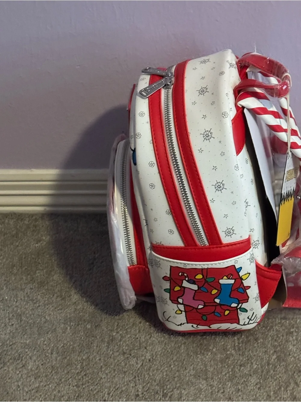 Loungefly White & Red Peanuts Snoopy Holiday  Backpack - Picture 2 of 12
